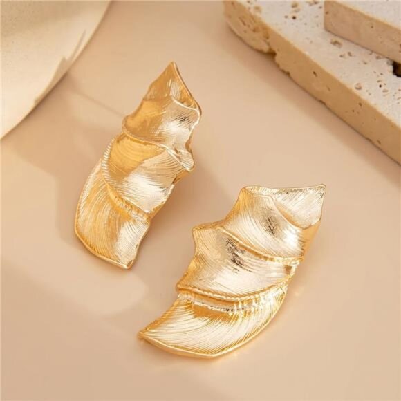 Gold & Silver Wavy Pleated Stud Earrings – Irregular Geometric Statement Jewelry - Picture 3 of 5